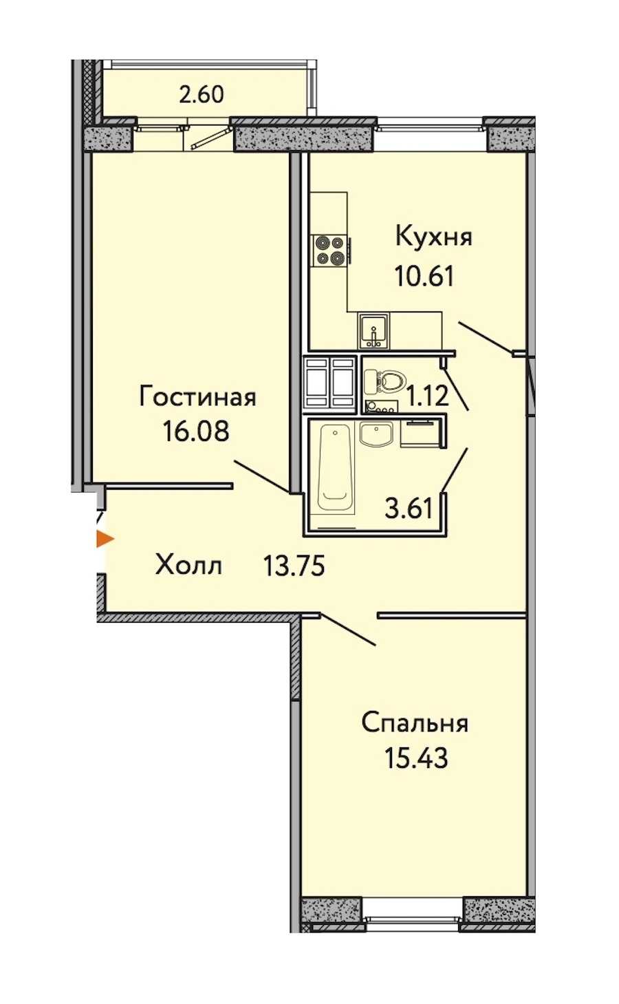Двухкомнатная квартира в : площадь 61.38 м2 , этаж: 8 – купить в Санкт-Петербурге